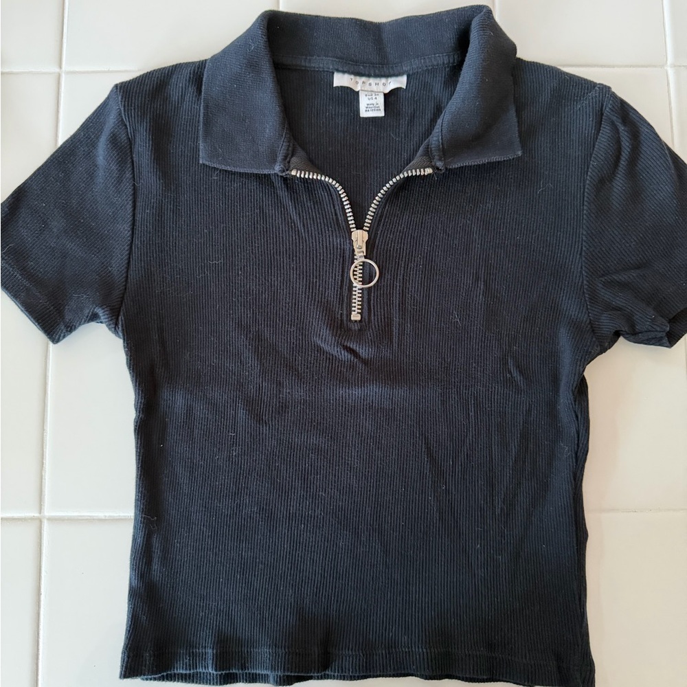 Topshop Black Ribbed Top